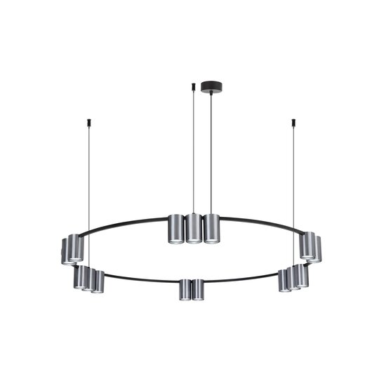 Fantasia ISE ronde hanglamp met 15x GU10 fitting (excl. lichtbron), Ø100cm, aluminium, zwart met geborsteld staal, IP20