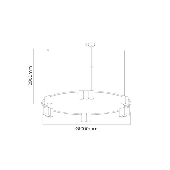 Fantasia ISE ronde hanglamp met 15x GU10 fitting (excl. lichtbron), Ø100cm, aluminium, zwart met geborsteld staal, IP20