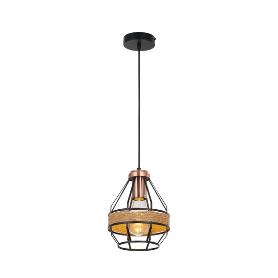Fantasia JOTI hanglamp, E27-fitting (excl. lichtbron), Ø18 cm, hoogte 20 cm, zwart met koperkleur, staal, IP20