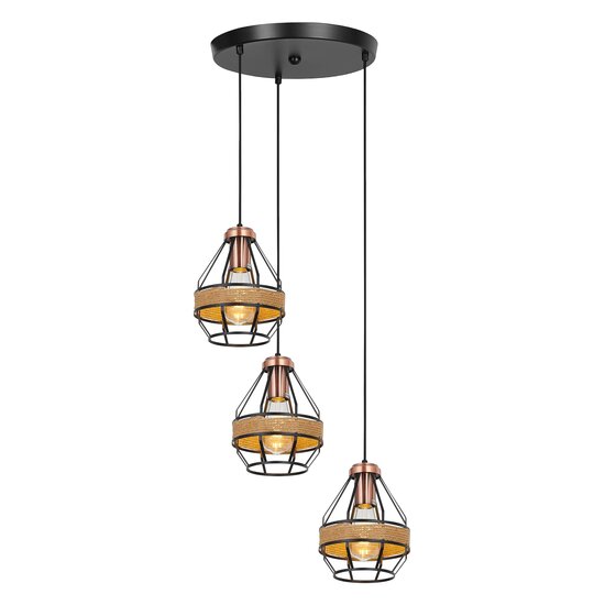 Fantasia JOTI Pendelleuchte, 3x E27 max. 60W, Stahl, schwarz und kupfer, 1200 x 430 mm, IP20