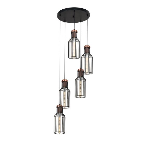 Fantasia BIZUM pendant light with 5x E27 socket, black with copper-coloured accents, 410 mm diameter