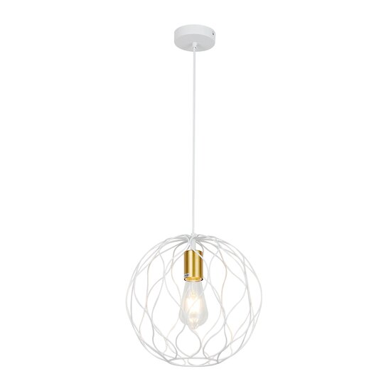 Fantasia ONDA Pendelleuchte mit 1x E27-Fassung, weiß mit gebürsteten Goldakzenten, Durchmesser 30 cm