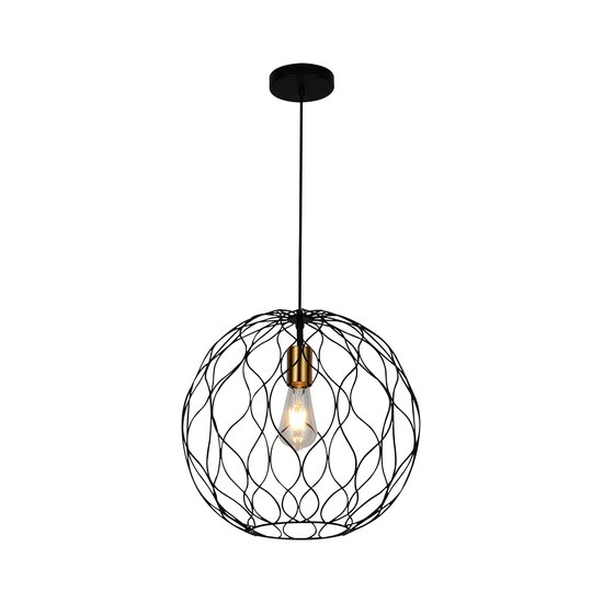 Fantasia ONDA hanglamp met 1x E27 fitting, zwart met geborsteld gouden accenten, diameter 39 cm