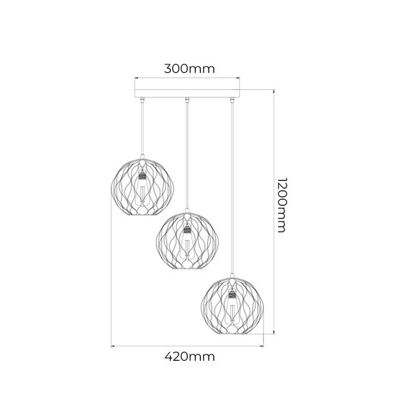 Fantasia ONDA pendant lamp 3x E27, steel, black with brushed gold, 1200 x 420 mm, IP20