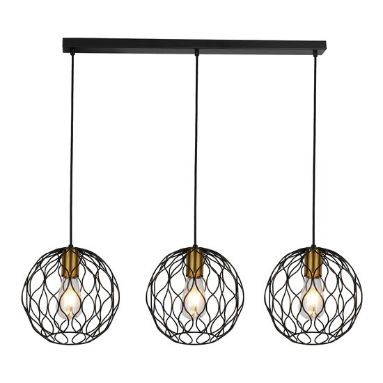 Fantasia ONDA pendant light with 3x E27 fitting, steel, black and brushed gold, 1200 x 885 mm, IP20