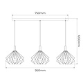 Fantasia Angulo Pendelleuchte mit 3x E27-Fassung (max. 60W), schwarzer Stahlrahmen, 1200 x 950 mm, IP20 für innen