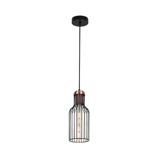 Fantasia Bizum pendant light with E27 socket (bulb not included), black and copper steel, length 1200mm, diameter 110mm, IP20