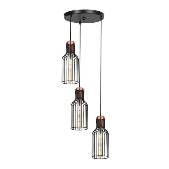 Fantasia BIZUM pendant light with 3x E27 socket, black with copper-coloured accents, 360 mm diameter