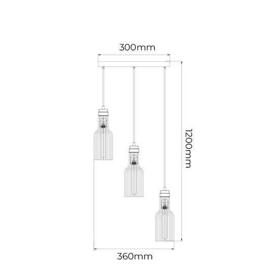 Fantasia BIZUM pendant light with 3x E27 socket, black with copper-coloured accents, 360 mm diameter