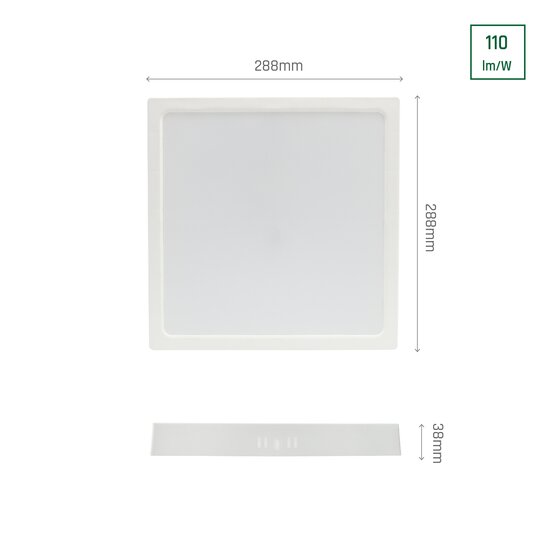 Spectrum LED ALGINE SURFACE DOWNLIGHT 24W NW 230V 120DEG IP20 IK06 288X288X38MM WHITE SQUARE - Perfecte verlichting voor elke ruimte