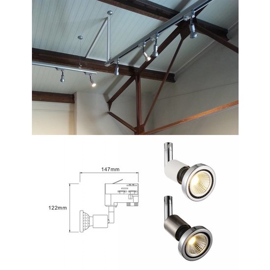 Fantasia TR0024W spot sur rail pour GU10, orientable, blanc, acier, 147x122mm, IP20, 220-240V