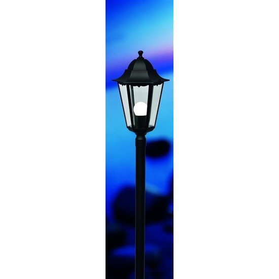 Cardiff Pollerleuchte aus schwarzem Metall mit Glas, E27-Fassung, IP44, Höhe 1000mm, Schirmdurchmesser 210mm