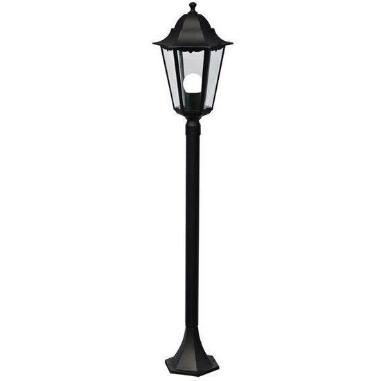 Cardiff garden bollard, black metal with glass, E27 fitting, IP44, height 1000mm, shade diameter 210mm