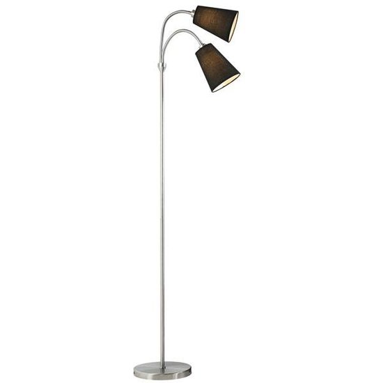 Staande lamp met leeslamp zwart stof 2xE14 1550mm hoog