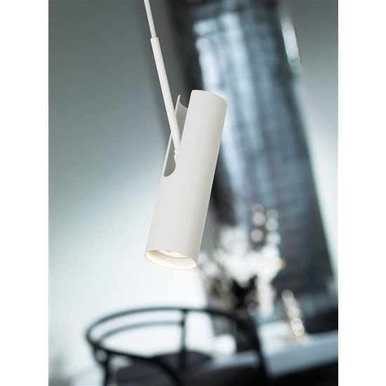 Lámpara de techo cilíndrica en metal gris, altura 27 cm, casquillo GU10 máx. 8W, IP20, regulable con bombilla compatible, cable 300 cm