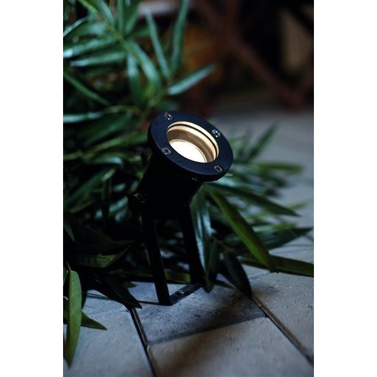 Black ground spotlight on tripod with GU10 fitting, 3W LED spot included, IP54, adjustable, 38 cm high