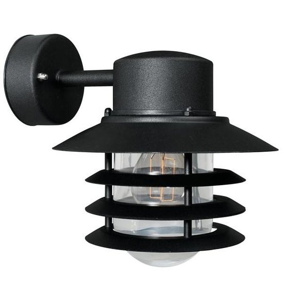 Vejers applique d'exterieur, metal noir et verre, faisceau vers le bas, culot E27, IP54 resistant aux eclaboussures, diametre 220mm