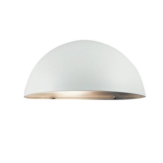 Scorpius Maxi wandlamp buiten, wit, bolvormige kap 270x140 mm, E27 fitting, IP23 spatwaterdicht, metaal-polycarbonaat