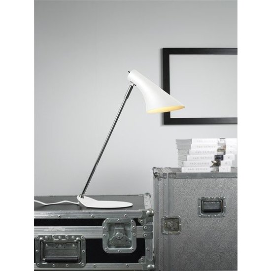 Lámpara de escritorio Vanilla blanca, pantalla metálica Ø145mm sobre base Ø190mm, 440mm de alto, casquillo E14, IP20, giro 350°