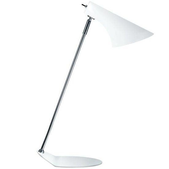 Lámpara de escritorio Vanilla blanca, pantalla metálica Ø145mm sobre base Ø190mm, 440mm de alto, casquillo E14, IP20, giro 350°