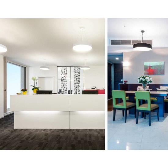 Hanglamp boven eettafel LED rond wit, zwart 366mm 30W