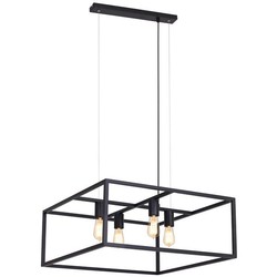 Hanglamp zwart, koper of roest vierkant landelijk E27x4