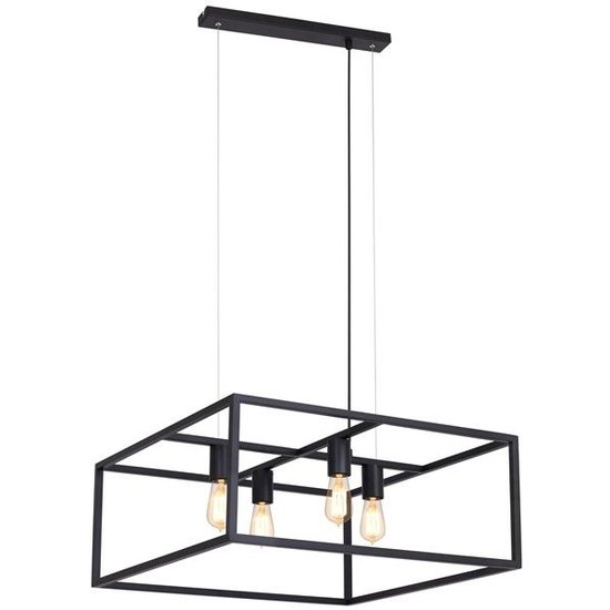 Hanging lamp black, copper or rust square rural E27x4