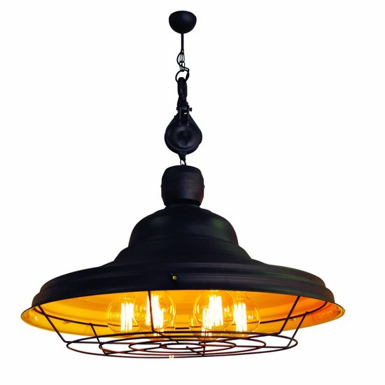 Homelighting Drone pendant lamp rust brown-yellow E27 industrial grid, Ø97 cm, metal, 6 sockets (bulbs excl.)
