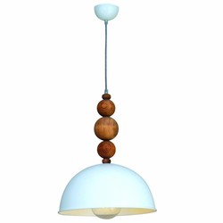 Luminaire suspendu design blanc boules bois 380mm E27