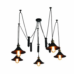 Pendant light black industrial 1200mm Ø E27x5