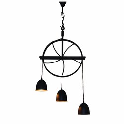 Pendant light vintage rust brown, grey wheel 310mm E27x3