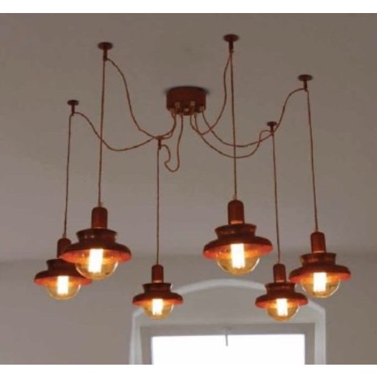 Pendant light copper industrial 1800mm Ø E27x6