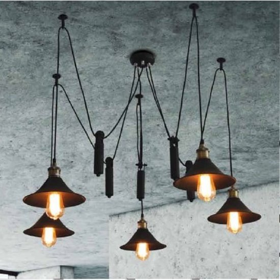 Luminaire suspendu vintage noir 1200mm Ø E27x5