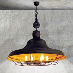 Drone Hängelampe rostbraun-gelb E27 Industrie-Gitter 97 cm
