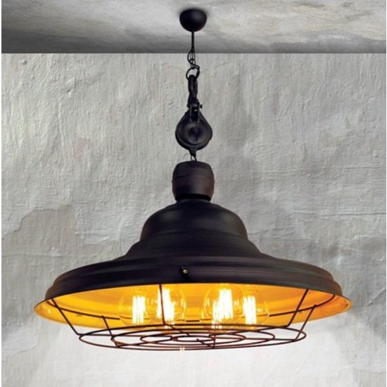 Hanging lamp rust brown yellow E27 industry round grid 970mm