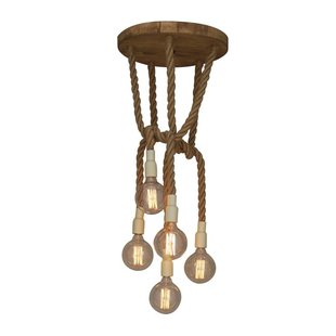 Hanglamp boven tafel touw hout rond vintage E27x5 450mm