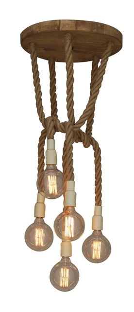 Hanglamp boven touw hout rond vintage E27x5 450mm | My Planet LED