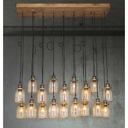 Pendant light glass industrial wood E27x18 1300mm