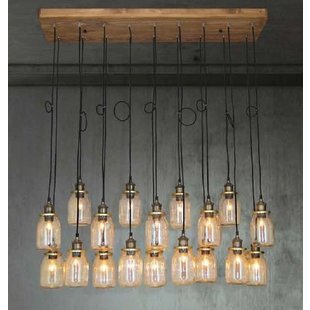 Pendant light glass industrial wood E27x18 1300mm