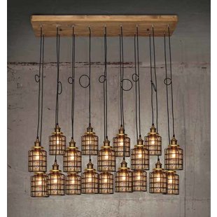 Pendant light glass industrial wood grid E27x18 1300mm