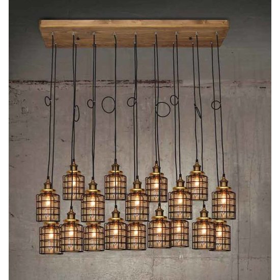 Luminaire suspendu vintage verre grille E27x18 1,3m