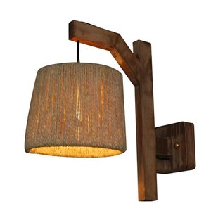 Wandlamp hout vintage 210mm diameter E27 koord kap