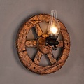 Wall light sconce industrial wheel wood torch 580mm Ø