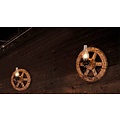 Wandleuchte Industrierad Holzfackel 580mm Ø