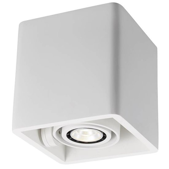 Plafonnier ZivaBox Fantasia en plâtre blanc, design carré, pour 1 spot GU10 (ampoule non incluse), 130x130x135mm, orientable 30°, IP20