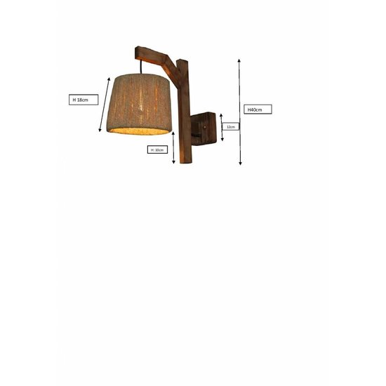 Aplique de pared E27 madera vintage diámetro 210mm pantalla cordón