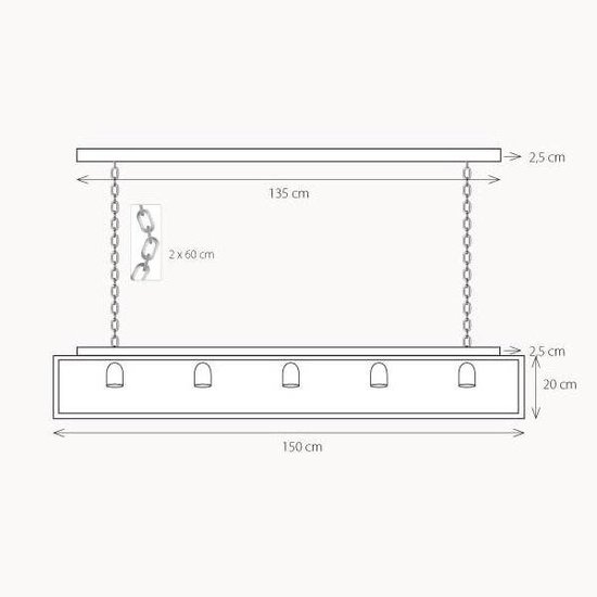 Authentage Lampe suspendue style campagnard chaîne en verre 150cm de long E27x5