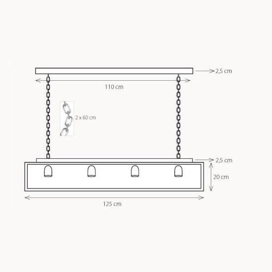 Authentage Hanglamp landelijke stijl glas ketting 125cm lang E27x4