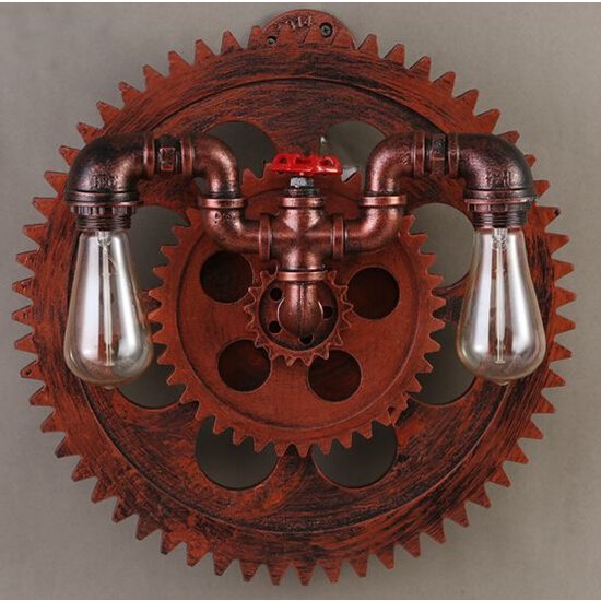 Applique murale industrielle roue et robinet 420mm 2xE27