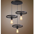 Industriële hanglamp 3 wielen spaken E27x3 zwart of roestkleur